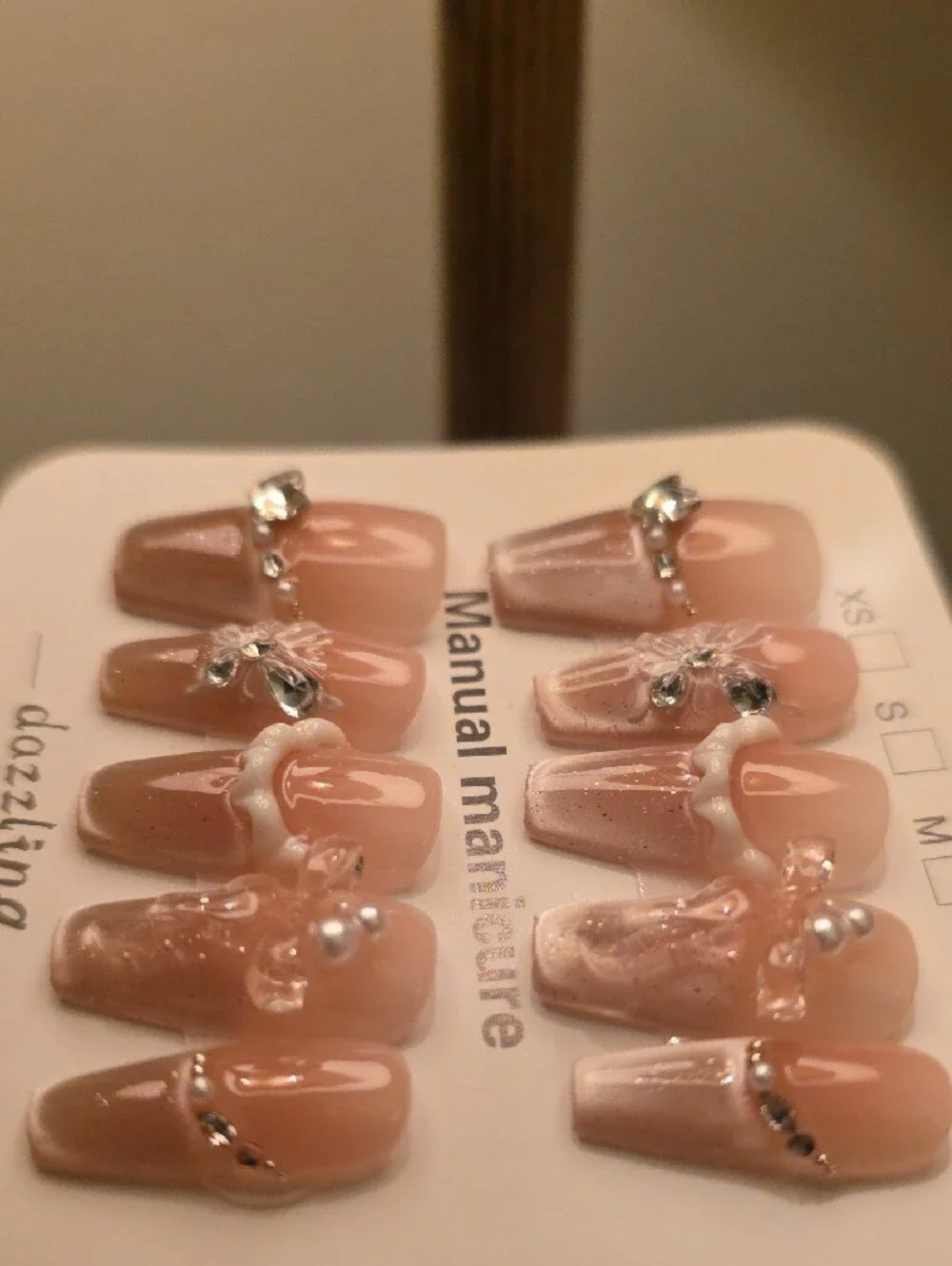 Dazzling Nude Pink Rhinestone Press-On Nails - Size Large